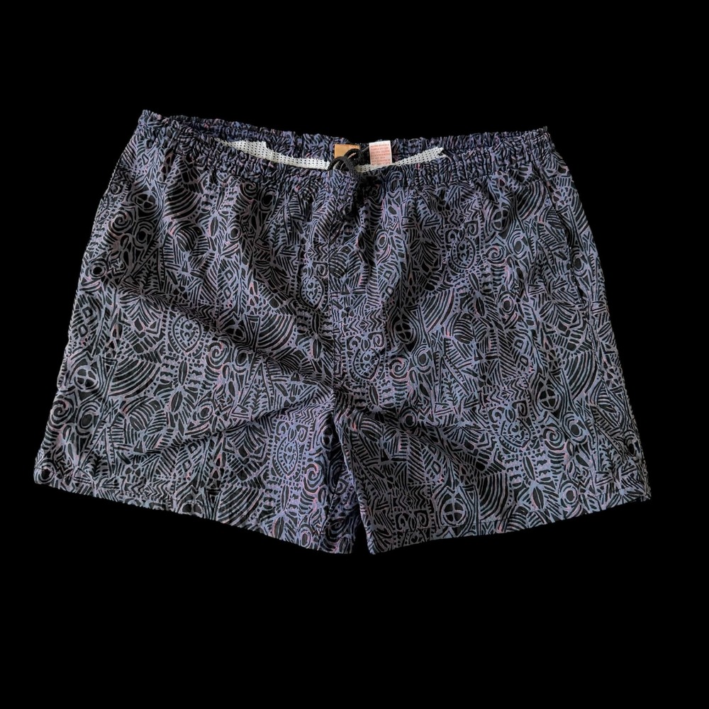 90's Pro Spirit Swim Trunks Size M Purple Black Geometric Tribal Print